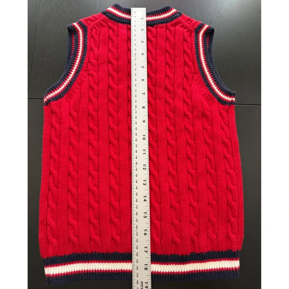 Janie and Jack Cable-Knit Sweater Vest Boys Size 7 Red/‎ Navy Cotton Preppy